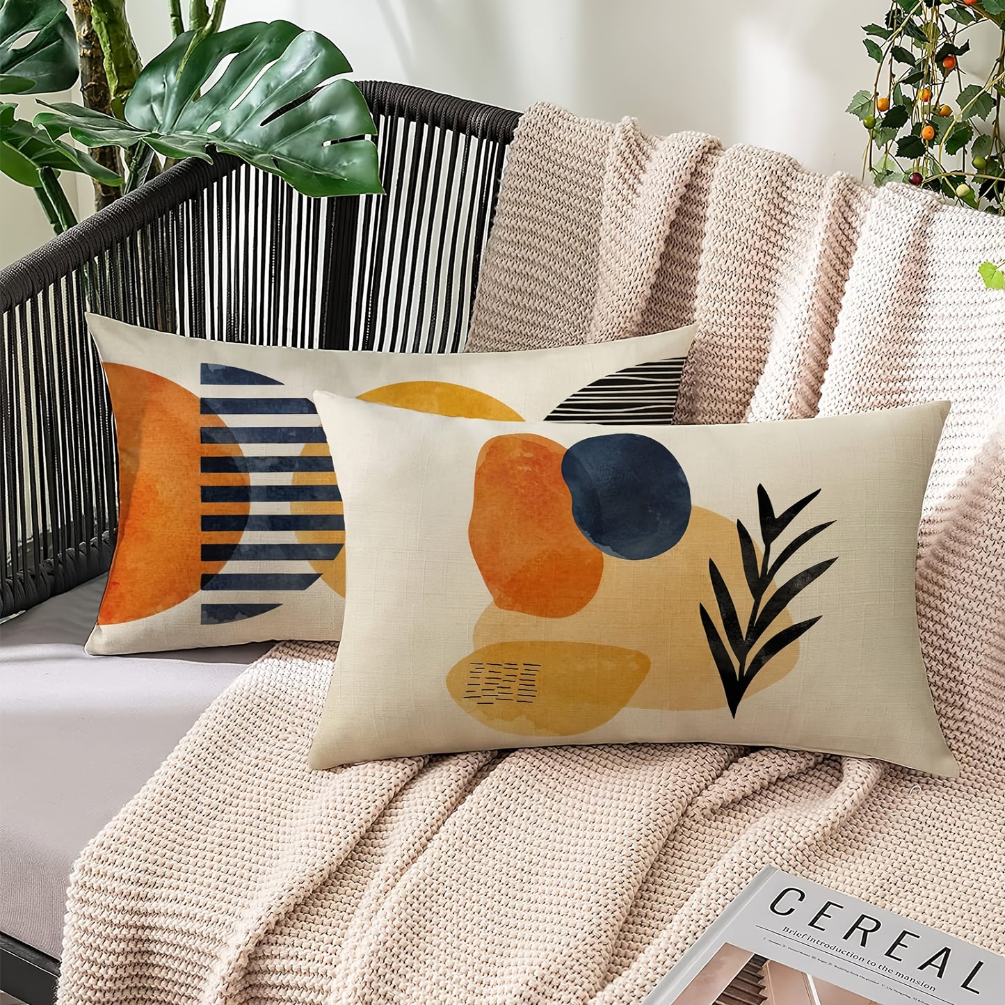 4pcs Boho Abstract Art Decorative Throw Pillow Covers - Modern Geometric, Sun & Moon Designs with Botanical Accents, Rectangular Polyester Cushion Cases for Home Decor - Machine Washable, Zip Closure (No Inserts), Decorative