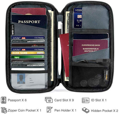 1pc Family Passport Holder With A Sim Card Slot And Eject Pin, RFID Blocking Passport Wallet, Waterproof Ticket Document Organizer Bag With Chain Strap, Up To 6 Passports 9 Credit Cards