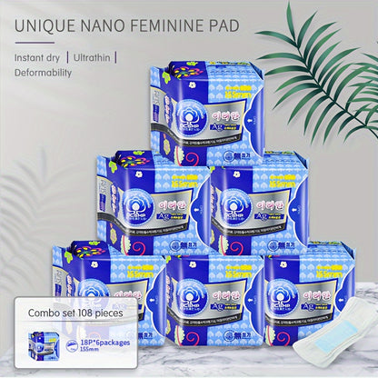 54/108pcs of Feminine Pads, 155Mm Ultra-Thin And Leak-Proof, Soft And Comfortable Without Fragrance, Menstrual Products for Women.