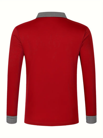 Men's Casual V-Neck Long Sleeve Rugby Shirt For Spring Autumn, Men's Clothing