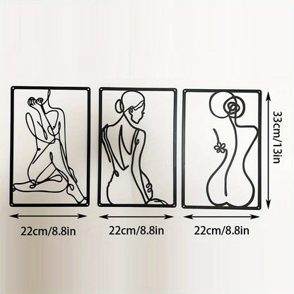 3 pcs Modern Abstract Metal Wall Sculpture - Thick Real Metal Minimalist Art for Home Decor - Single Line Design for Bedroom, Living Room, and Wall Crosses