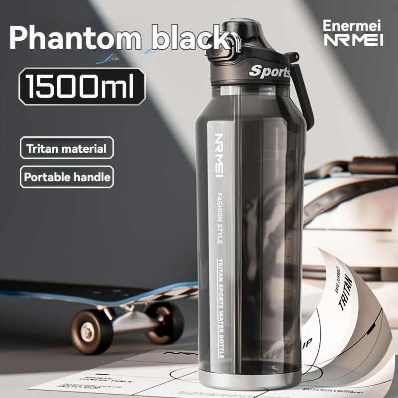 Garrafa de água desportiva NRMEi com palhinha, tampa flip-top e pega portátil - Design durável, resistente a impactos e antiderrapante para ginásio, atividades ao ar livre e hidratação. Acabamento brilhante e elegante. Material livre de BPA.