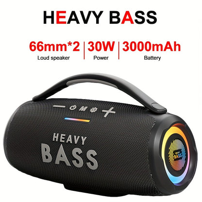 HEAVY BASS 30W Wireless Speaker with Subwoofer, USB-C Charging, Wireless, Built-in Mic, Portable PA System for Home Theater, Camping, Parties - Compatible with PC, Tablet, Smartphone, USB Drive - Ideal for DJs, Presentations,