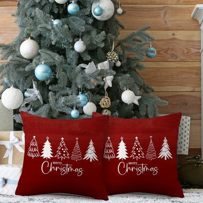 2pcs Red Christmas Pillow Covers with Bows, Sweet Sofa Decor, Girly Style Home Essential, Suitable for Sofa, Living Room, Office Decor, Home Decor, Room Decor Pillow Covers, Cushion Covers, Suitable for Sofa, Living Room, Off