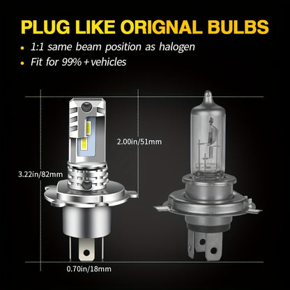 2pcs H4 9003 LED Headlight Bulb CSP Fanless With Canbus High & Low Beam For Audi For Honda For Toyota H4 LED Headlamp For Car Motorcycle HS1 White 12v