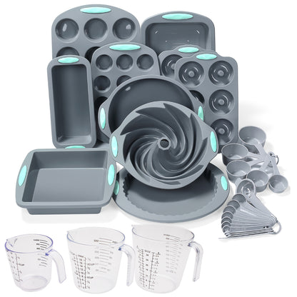 45pcs/set, Silicone Baking Set, Nonstick Bakeware Set Baking Cookie Sheets Cake Muffin Bread Pan, Loaf Pan, Cake Pan, Pizza Pan, Mini Cupcake Mold, Bundt Pan, Charlotte Cake Pan, Measuring Cup And Spoon, Baking Tools