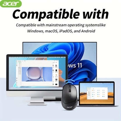 ACER Wireless Mouse, Ergonomic Silent Optical Mouse with Side Buttons, Low Latency 2.4G Wireless Mouse, Compatible with Windows/macOS/iPadOS/Android for Laptop, Computer, Office & Home Use, Home Office Accessory, Computer Nav