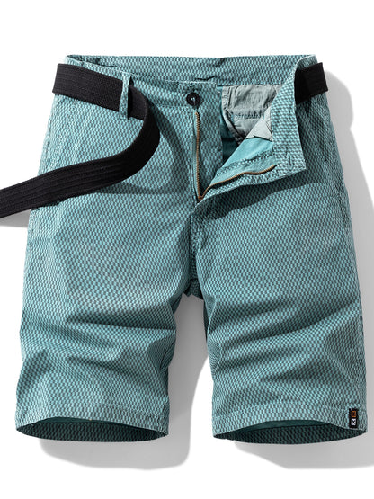 Men'S Casual Cargo Shorts with Striped Design, Elastic Waistband & Multiple Pockets - Beige/Black Regular Fit for Outdoor, Sports & Casual Attire (Belt Not Included), Outdoor Apparel, Functional Pockets, Nonelastic Fabric