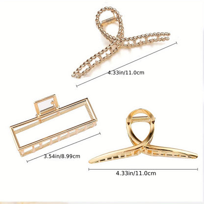 3pcs/set Trendy Metal Hair Claw Anti-slip Hair Crab Clip Elegant Geometric Hairpin Decorative Hair Accessories For Women, ideal choice for gifts