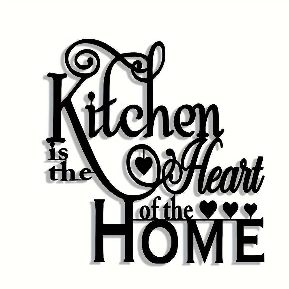 2D Flat, 1pc "Kitchen is the Heart of the Home" Metal Wall Decor - Elegant Script Kitchen Sign with Heart Accents - Durable Metal Art Plaque for Home, Cafe, Restaurant, Bar - Housewarming Gift for Cooks & Home Decorators, Caf