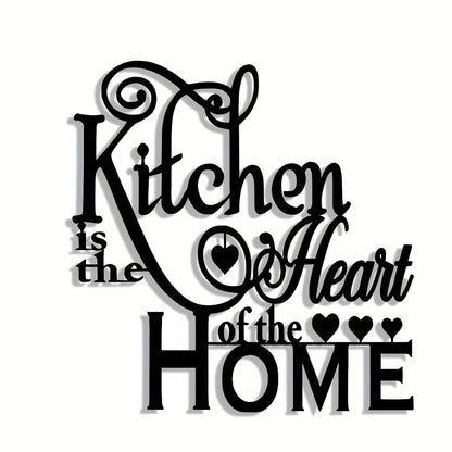 2D Flat, 1pc "Kitchen is the Heart of the Home" Metal Wall Decor - Elegant Script Kitchen Sign with Heart Accents - Durable Metal Art Plaque for Home, Cafe, Restaurant, Bar - Housewarming Gift for Cooks & Home Decorators, Caf