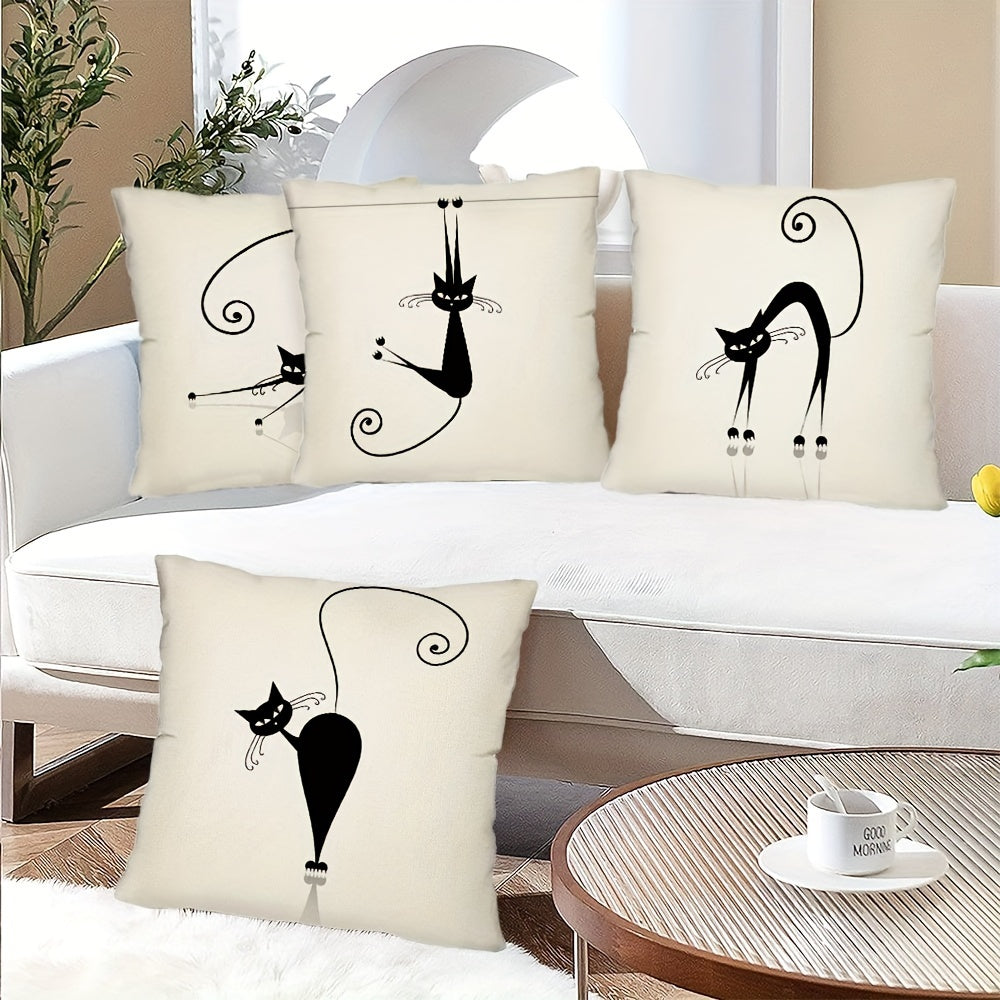 4pcs Playful Black Cat Throw Pillow Covers | Boho Chic Decorative Cushion Covers, 44.96x44.96 cm, Polyester with Zip Closure | Ideal for Sofa, Bedroom, Office & Farmhouse | Hand Washable, Paisley Pattern, Decorative Pillows
