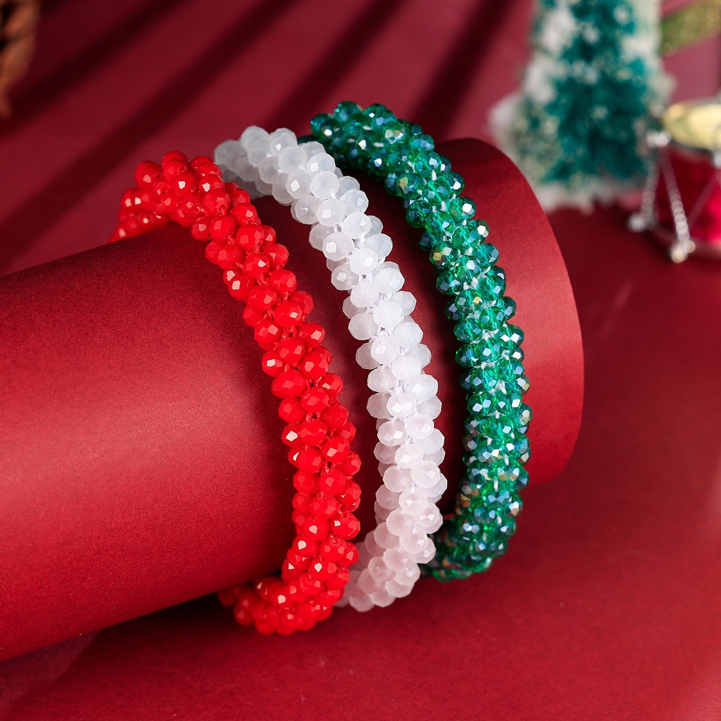 Esbbela 3pcs Bracelet Set Holiday Gift Beaded Artificial Crystal Stackable Strap Set with Elasticity Suitable for Women Men 16.51-20.32 cm Daily Vacation