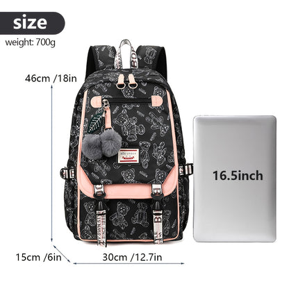 A set of youth vintage printed fashion backpacks, suitable for girls' campus commuting, travel backpack with a capacity of about 25 liters (height about 46cm), can hold a laptop, and the print position is random