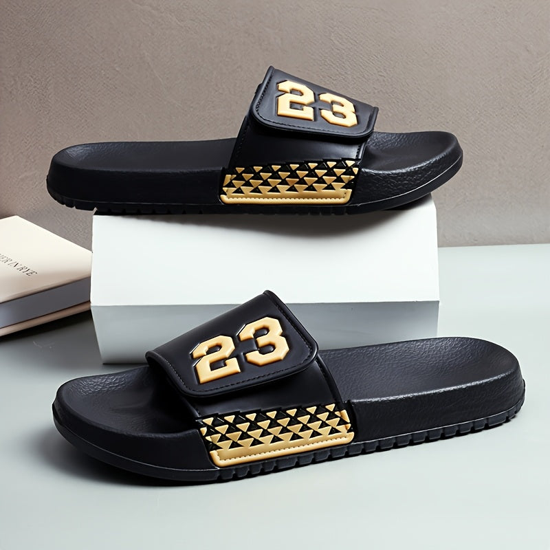 Men'S Summer Fashionable Black PVC Sandals with Number 23 Design - Breathable, Comfortable, Durable, Round Toe, All-Season Casual Footwear, Comfortable Footwear | Stylish Sandals | Durable Footwear