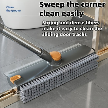 Heavy-Duty Floor Scrub Brush with Long Handle - Stainless Steel & Plastic Construction, Rotating Head for Efficient Cleaning of Floors, Carpets, Walls, Patios, Bathrooms - Durable Multi-Surface Brush for Hardwood, Tile, Linol
