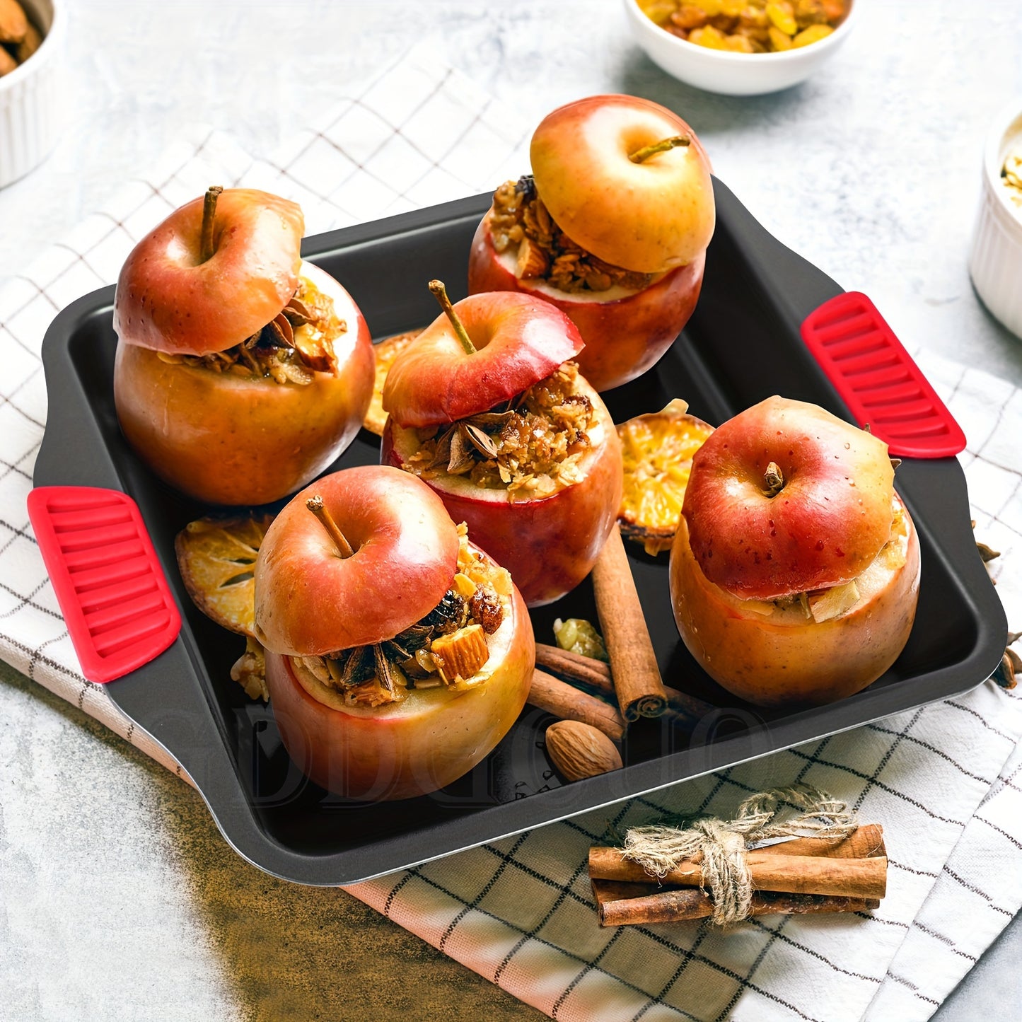 2pcs Set Non-Stick Baking Pan Set - Carbon Steel Baking Pan Set with Heat Resistant Red Silicone Handle, Oven Safe up to 450F (232.2C) Square Frying Pan, Cookie Sheet, Baking Pan, Black