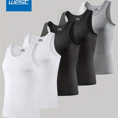 JEANSWEST 5pcs Men'S Tank Tops - Slim Fit Solid Color V-Neck T-Shirts, Breathable Stretch Fabric, Casual & Comfortable for Casual Attire, Solid Color Tank Tops | Vneck Tank Tops | Stretchy Fabric