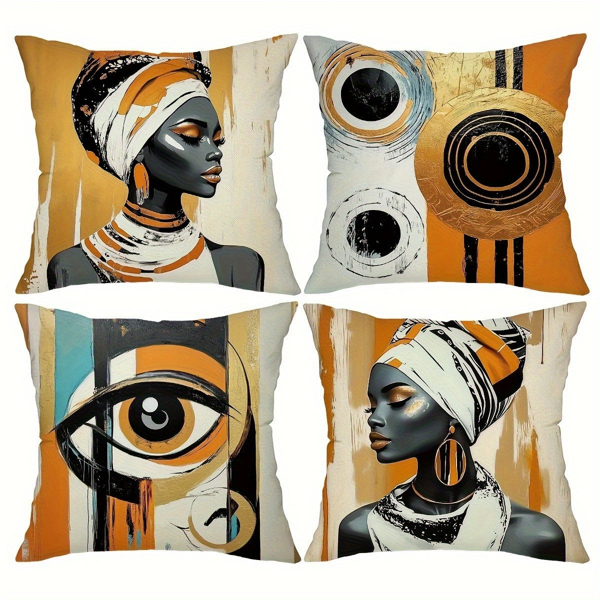 4pcs African Art Throw Pillow Covers Set - Stylish Home Decor with One-Sided Print, Square Polyester Cushion Covers, Modern Sofa Decorative Pillowcases