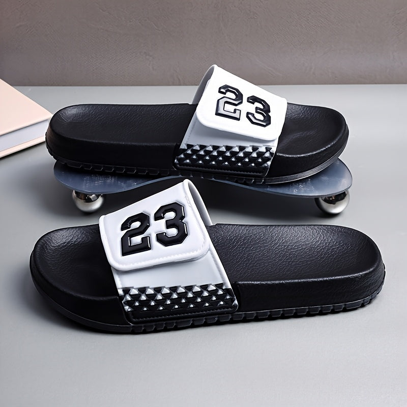 Men'S Summer Fashionable Black PVC Sandals with Number 23 Design - Breathable, Comfortable, Durable, Round Toe, All-Season Casual Footwear, Comfortable Footwear | Stylish Sandals | Durable Footwear