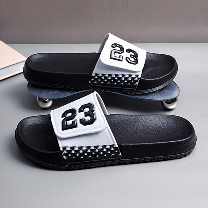 Men'S Summer Fashionable Black PVC Sandals with Number 23 Design - Breathable, Comfortable, Durable, Round Toe, All-Season Casual Footwear, Comfortable Footwear | Stylish Sandals | Durable Footwear
