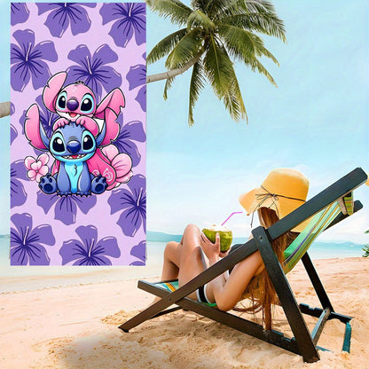 1pc Stitch Beach Towel - Soft Microfiber, Quick-Dry, Vibrant Purple & Pink Floral Design, Perfect for Yoga, Travel, Swimming, Fitness, Camping - Ideal St. Patrick'S Day Gift, Beach Accessories | Playful Design | Quick Dry Tow