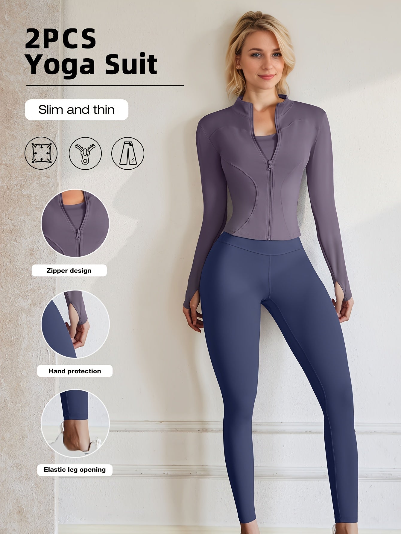 European Code Polyester Fabric Gym Running Clothes Long Sleeve Sports Jacket Cycling and Hiking Tightening Buttocks Pants Fitness Suit