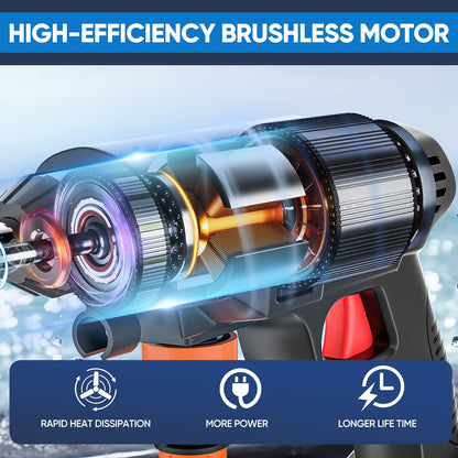 Cordless High Pressure Cleaning Gun Self-priming Continuous Spray Foam Water Gun, 5m Hose & 2 Rechargeable Lithium Battery, 3in 1 Nozzle, Electric Portable Washer Machine, Suitable for Washing Cars, Clean The Garden & Floor A