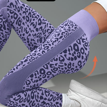 Women'S Leopard Print Yoga Pants - Non-Slip Workout Leggings with Elastic Waistband, Stretchy & Breathable Gym Pants for Yoga, Running, Casual Attire - All-Season Fitness Leggings in Pink & Leopard Print - Non-Slip Grip Activ