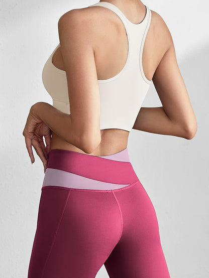 2pcs Women'S Sports Set with Sports Bra and Leggings, Color Block Design Suitable for Cycling, Fitness, Yoga, Running