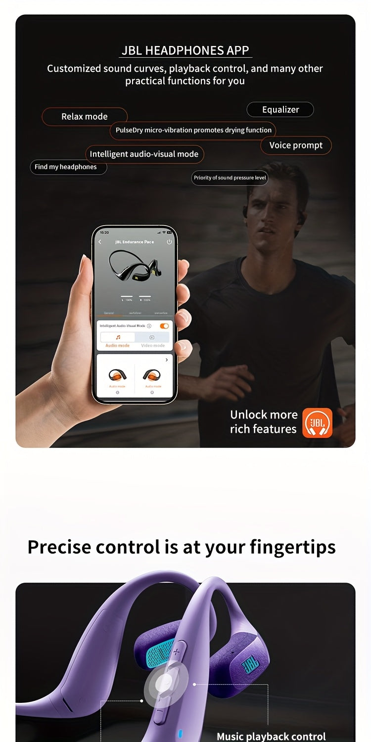 JBL PACE True Wireless Open-fit Sports Earphones, ear-hook style for running and exercise, ultra-long battery life, essential for outdoor hiking and travel, comfortable to wear, built-in microphone, enhanced bass headphones,