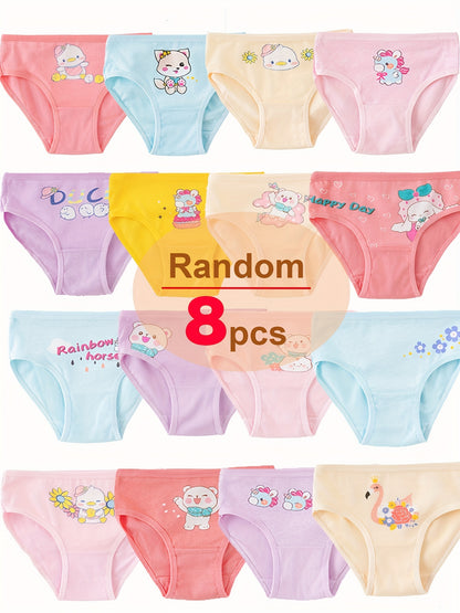 Conjunto de 8 cuecas infantis com estampas de desenhos animados, cuecas fofas para bebés e crianças pequenas, cuecas tipo biquíni macias e respiráveis.