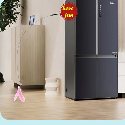 1pc Feather Decor Cat Teaser Stick Toy, Durable Cat Chew Toy With Bell And Suction Cup For Cat Interactive Supply