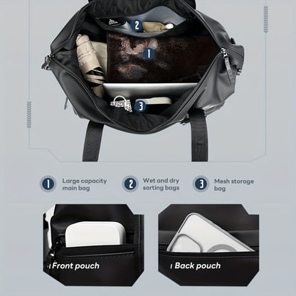 Large Capacity Heavy-Duty Gym Tote Duffel Bag with Shoe Compartment & Golden-Tone Hardware - Multi-Purpose Weekender Travel Bag for Men & Women, Sports, Outdoor, Business - Convertible Backpack/Duffel (Black)