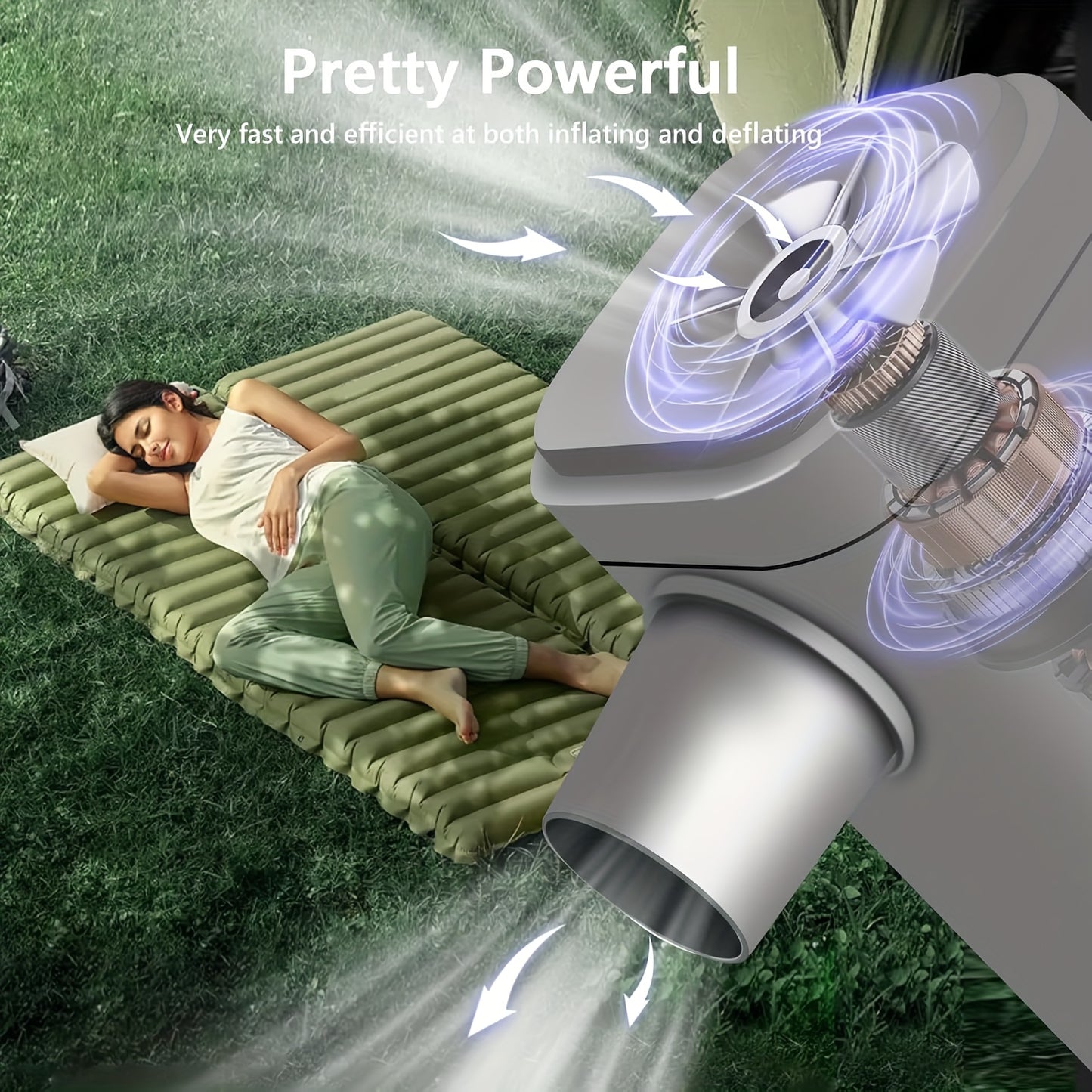 Outdoor Camping Electric Inflatable Pump, Portable Air Pump for Vacuum Compression Bags, Inflatable Sofa, Air Mattress, Boat, Swimming Ring Mini Quick Charge Black Version, USB Rechargeable Battery with 5 Nozzles., 30W