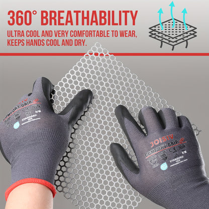 JOISIV 2/6 Pairs of Nitrile-Coated Rubber Gloves Featuring Microfoam Nitrile for a Robust Non-Slip Grip, Ideal for Gardening, Truck Driving, Auto Repairs, Laborers, Home Renovations, And Everyday Tasks.
