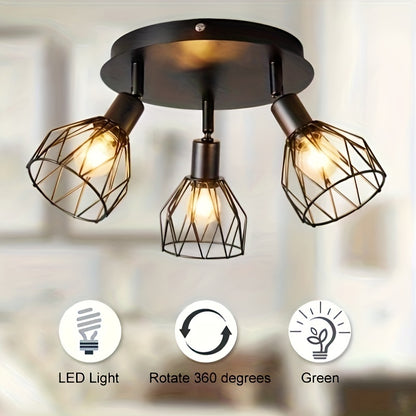 Kitchen lighting fixtures are ceiling mounted, with a three way rotating black iron lampshade, suitable for use in kitchen farmhouses, restaurants, porches, corridors, etc. ( excluding E14 bulbs)