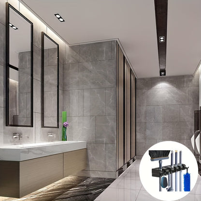 1pc Broom Holder, Wall Mounted Garden Tool Organizer, Home Laundry Room, Closet, Shed, Garage Organization And Storage Utility Rack, 5 Slots & 6 Hooks