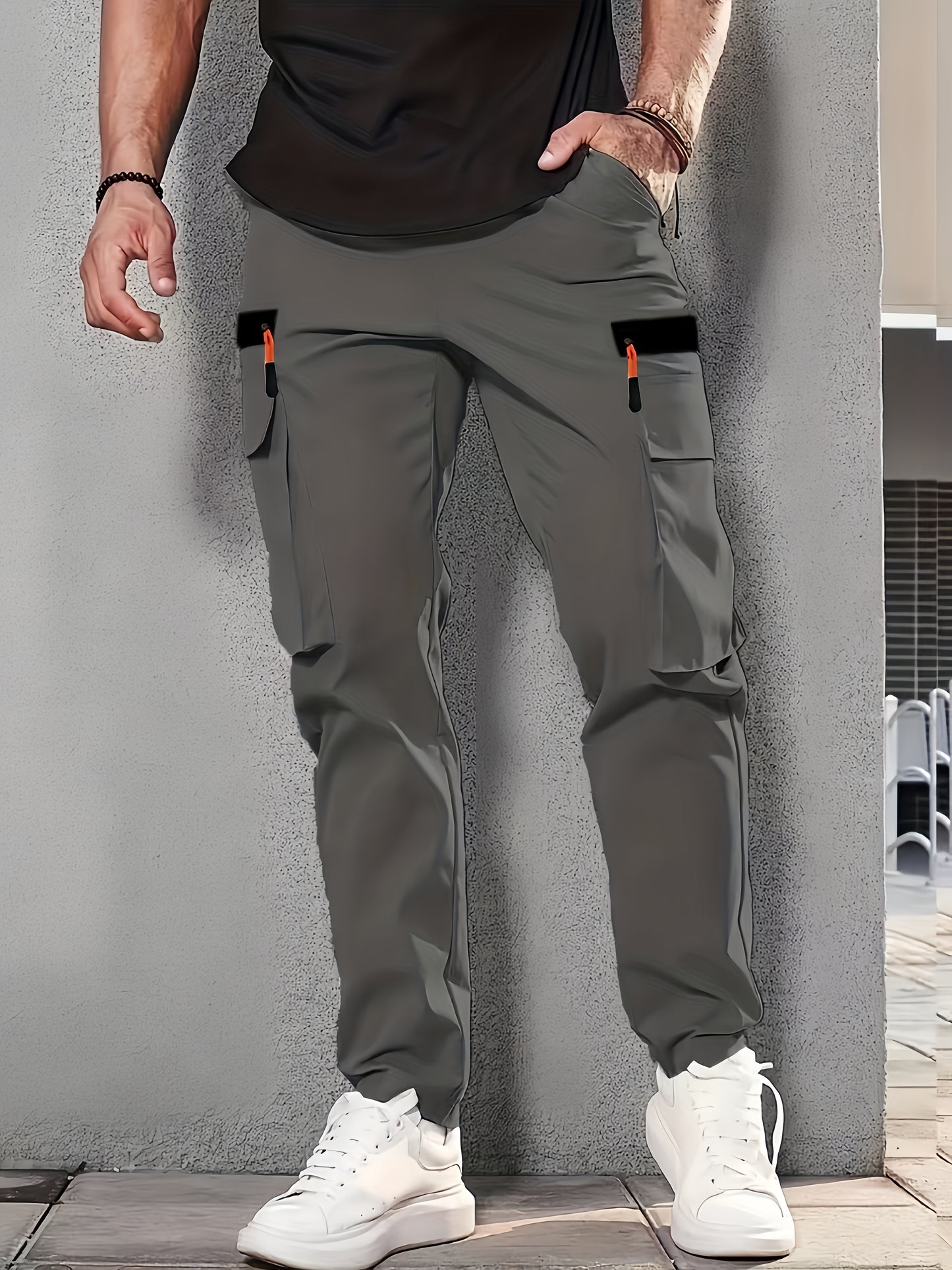 Men's Heavy-Duty Work Pants - Loose-Fit Cargo Trousers with Multiple Utility Pockets, Elastic Waistband, Non-Stretch Fabric for Construction, Outdoor, Everyday Casual - Black Pants (Machine Washable), Outdoor Activities, Func