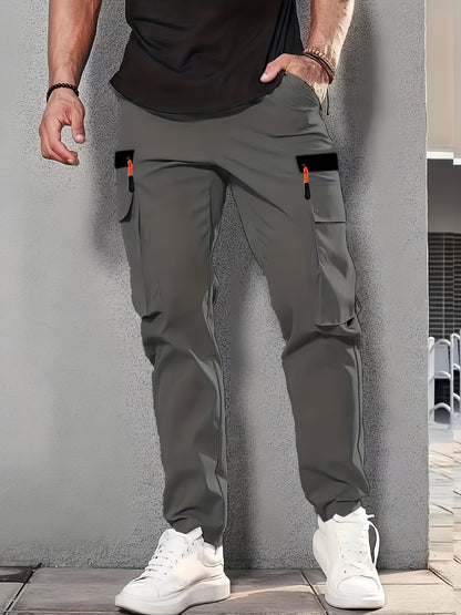 Men's Heavy-Duty Work Pants - Loose-Fit Cargo Trousers with Multiple Utility Pockets, Elastic Waistband, Non-Stretch Fabric for Construction, Outdoor, Everyday Casual - Black Pants (Machine Washable), Outdoor Activities, Func