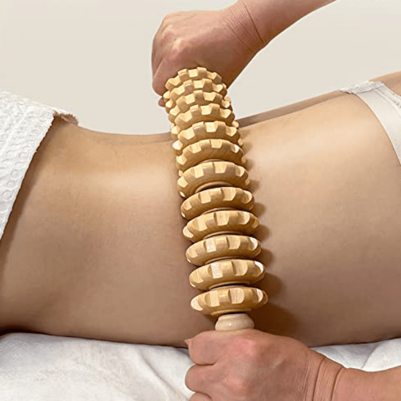 1pc Wooden Body Massage Roller, Anti-Cellulite Trigger Point Muscle, with Non-slip Handle and Grooved Gear, for Arm, Leg, Thigh, Glute and Bac
