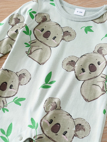 Baby Cute Cartoon Koala Long Sleeve Crew Neck Rompers