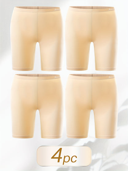 Women's Cotton Boyshorts Underwear 4-Pack - Comfortable Full Coverage Boxers, Knit Fabric, Solid Color, Simple Style, 95% Cotton 5% Spandex