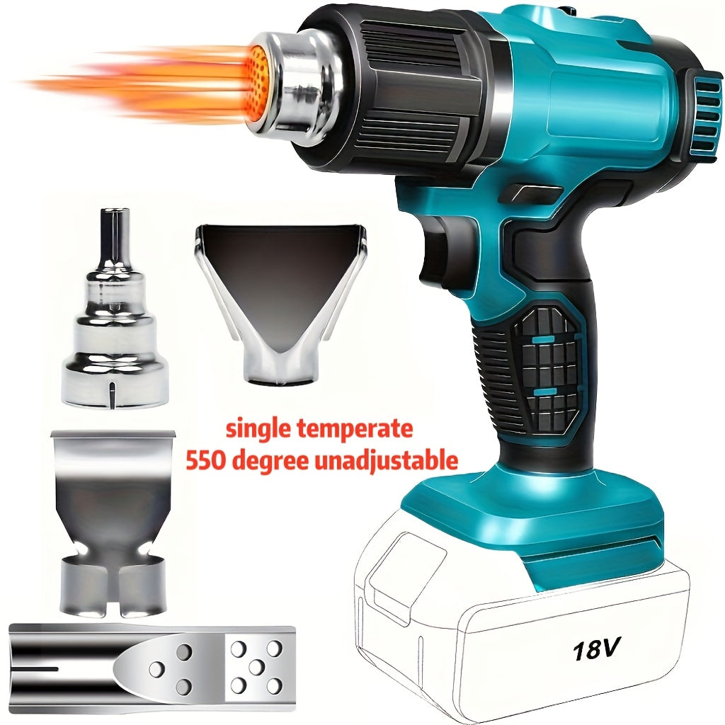 Cordless Heat Gun, Hot Air Gun Compatible With Makita 18V Battery, Dual Temp Setting Max 1022°F (550°C), 3 Nozzle For Crafts, Shrinking PVC, Wrapping And Paint Stripping (No Battery)