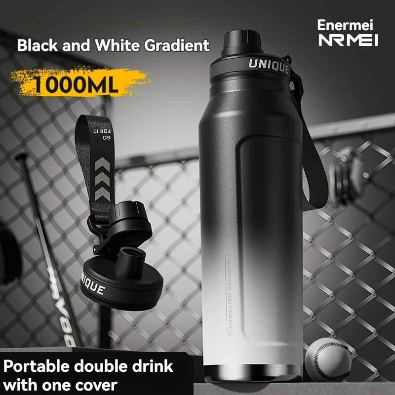 1 stainless steel water bottle with carrying strap, 316 stainless steel, suitable for outdoor and camping