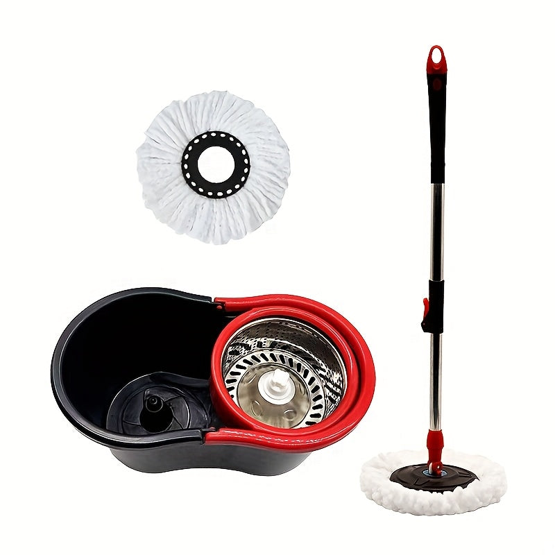 Spin mop and bucket, 360° spin mop, dust removal tool integrated soak and rinse function, with 2 microfiber mop heads, hands-free wash mop, retractable stainless steel handle, for floor cleaning, cleaning supplies