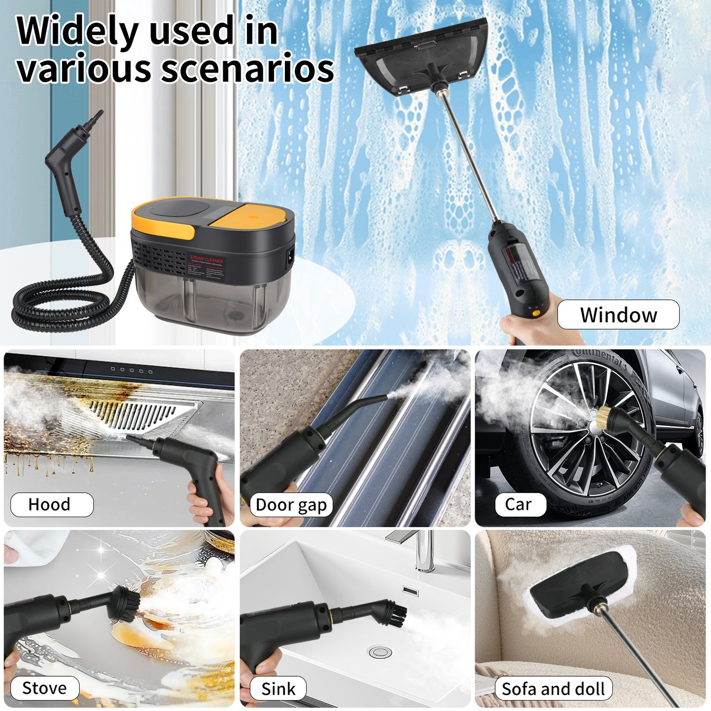 Portable Household Steamer Cleaning Machine, High Temperature Pressure Handheld Kitchen Carpet Steam Cleaner, for Homes, Offices and Vehicles