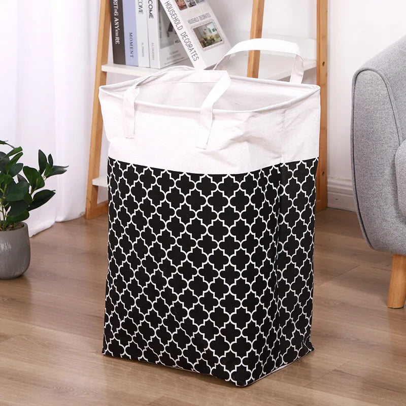Folding Fabric Laundry Storage Basket Linen Cloth Quilt Movin Toy Dorm Family Hamper ExtendedHandle Striped Dirty Clothes Hamper