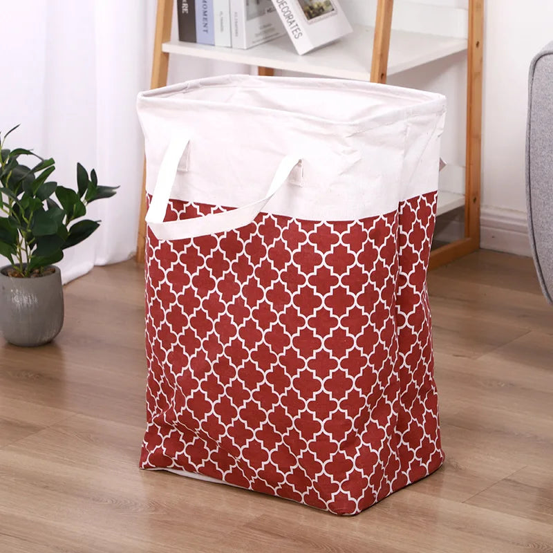 Folding Fabric Laundry Storage Basket Linen Cloth Quilt Movin Toy Dorm Family Hamper ExtendedHandle Striped Dirty Clothes Hamper