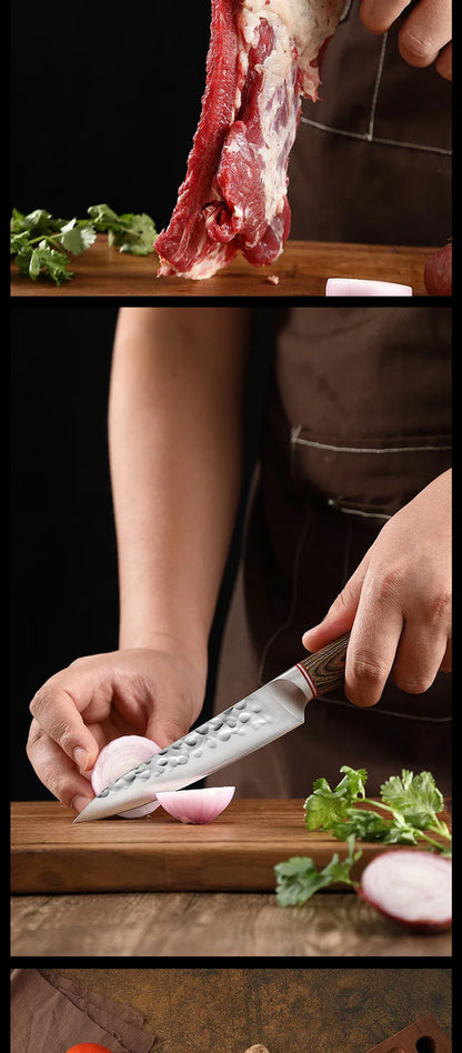 High-quality Kitchen Chef's Knife Set, Hand-forged Sande Fruit Knife and Colored Wooden Handle Meat Cutting